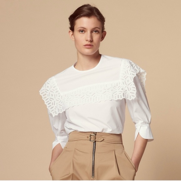 Sandro Tops - Sandro Lace Cotton Blouse, M